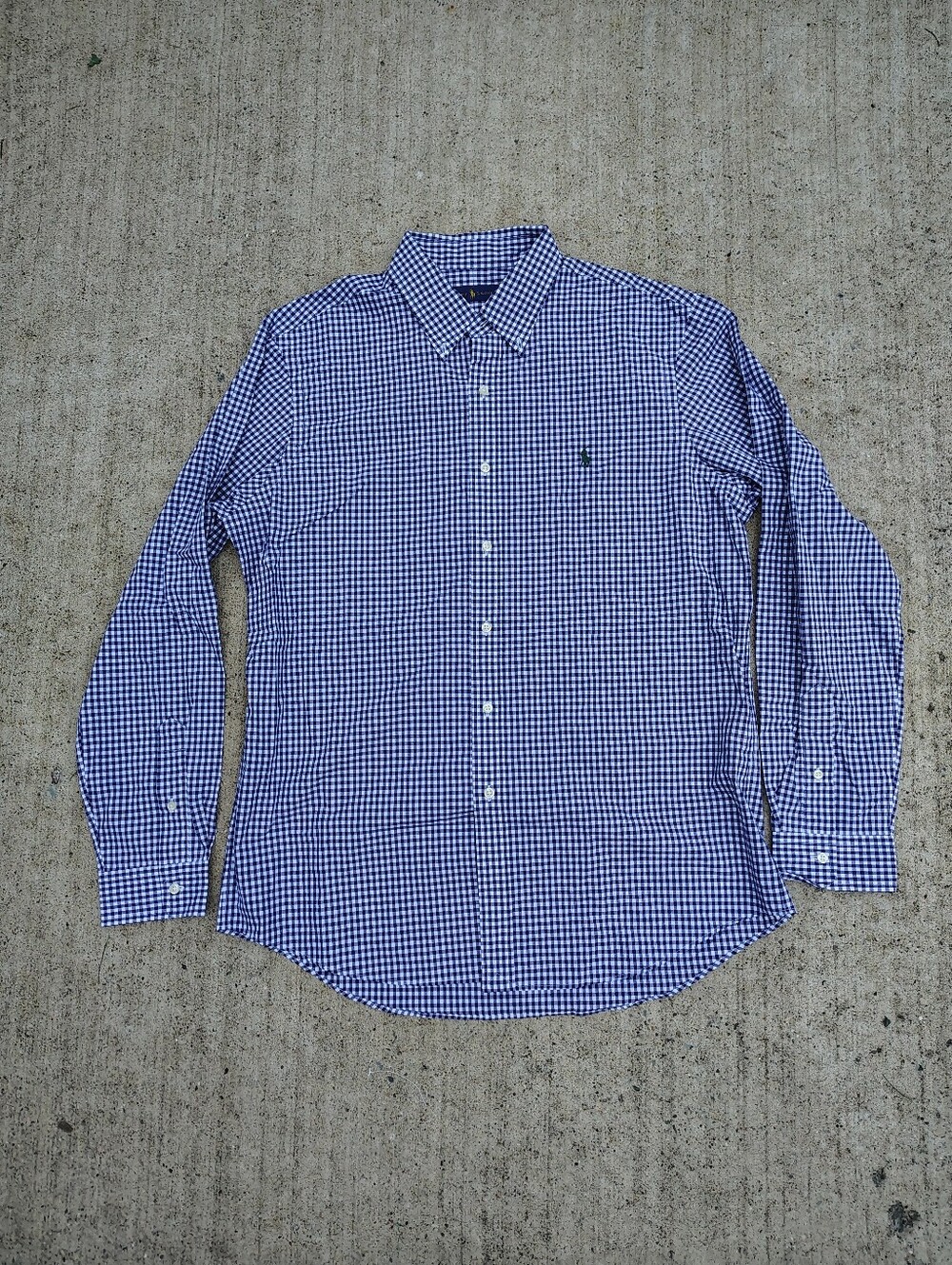 Polo Ralph Lauren Mens Blue White Gingham Cotton Button Down Shirt L Green Pony